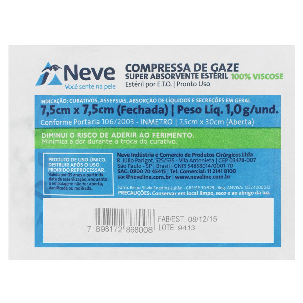 Compressa Gaze 13f Viscose Croche Est 7 5x7 5 C 05un Neve Portal Do